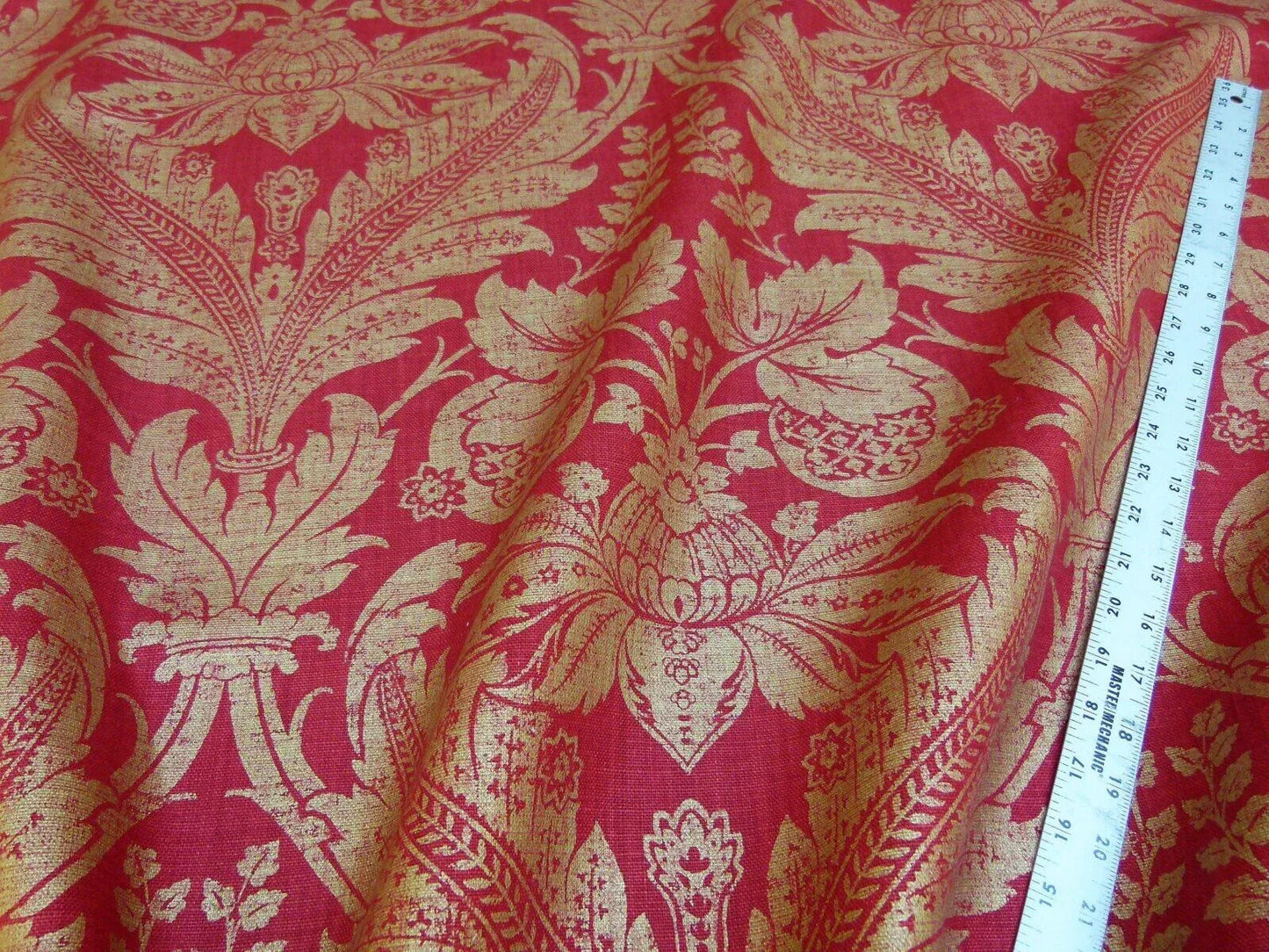 By Yard GP &amp; J Baker Lee Jofa Venetian Damask Red Gold Linen Print Renaissance Pomegranate Rose MSRP USD 170