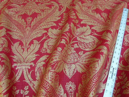 By Yard GP &amp; J Baker Lee Jofa Venetian Damask Red Gold Linen Print Renaissance Pomegranate Rose MSRP USD 170