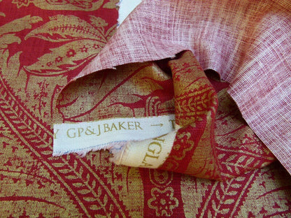 By Yard GP &amp; J Baker Lee Jofa Venetian Damask Red Gold Linen Print Renaissance Pomegranate Rose MSRP USD 170