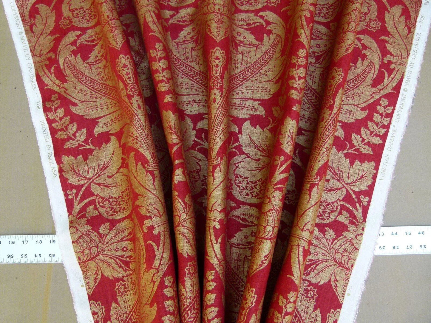 By Yard GP &amp; J Baker Lee Jofa Venetian Damask Red Gold Linen Print Renaissance Pomegranate Rose MSRP USD 170