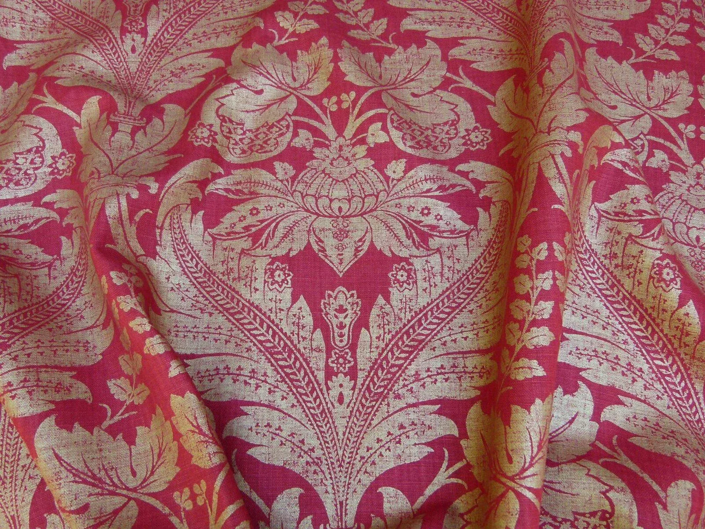 By Yard GP &amp; J Baker Lee Jofa Venetian Damask Red Gold Linen Print Renaissance Pomegranate Rose MSRP USD 170