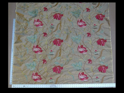 By Yard Gp&amp;j Baker Tulip Tree Silk Embroidery Red Gold Large Scale MSRP USD 298Y