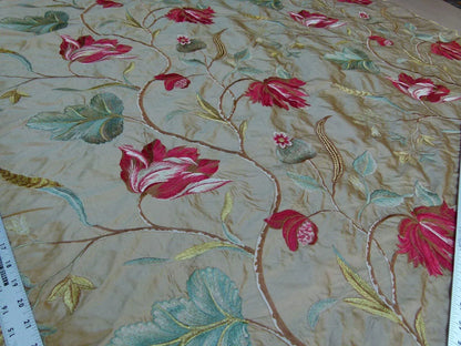 By Yard Gp&amp;j Baker Tulip Tree Silk Embroidery Red Gold Large Scale MSRP USD 298Y