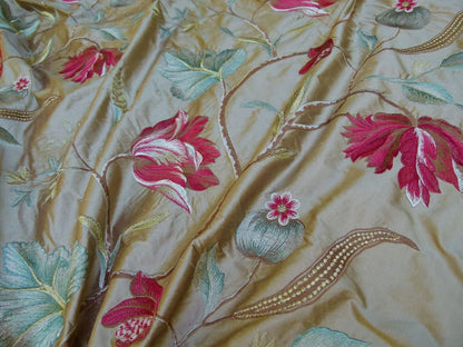 By Yard Gp&amp;j Baker Tulip Tree Silk Embroidery Red Gold Large Scale MSRP USD 298Y