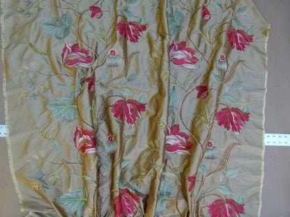 By Yard Gp&amp;j Baker Tulip Tree Silk Embroidery Red Gold Large Scale MSRP USD 298Y