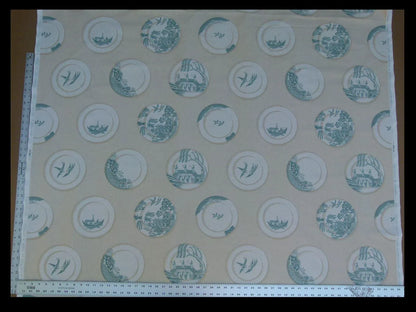 Kravet Lee Jofa Porcelain In Aqua Blue White Blue Willow Plates 100% Cotton Toile Chinoiserie Bird Boat Bridge MSRP USD98