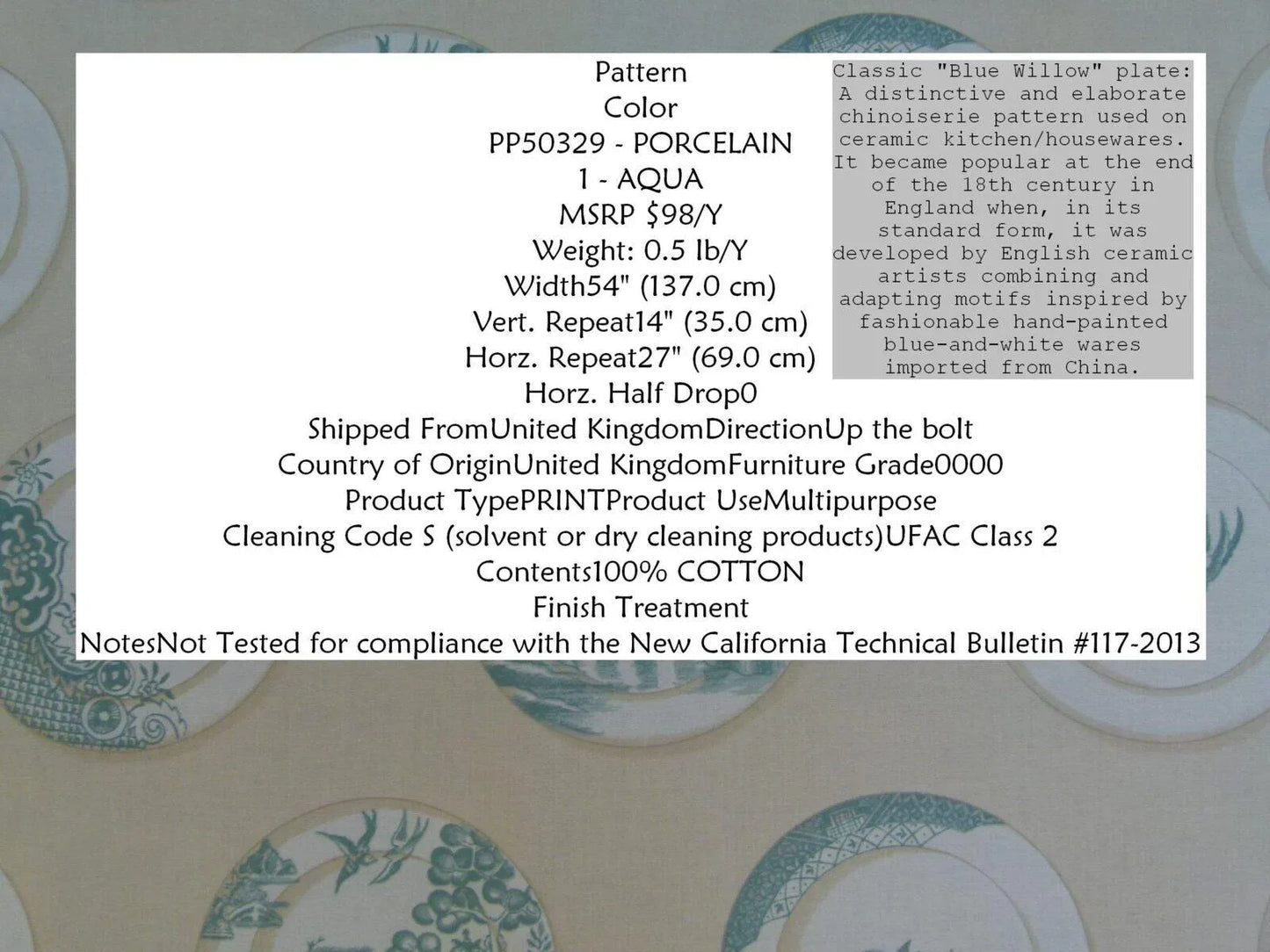 Kravet Lee Jofa Porcelain In Aqua Blue White Blue Willow Plates 100% Cotton Toile Chinoiserie Bird Boat Bridge MSRP USD98