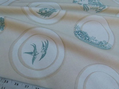 Kravet Lee Jofa Porcelain In Aqua Blue White Blue Willow Plates 100% Cotton Toile Chinoiserie Bird Boat Bridge MSRP USD98