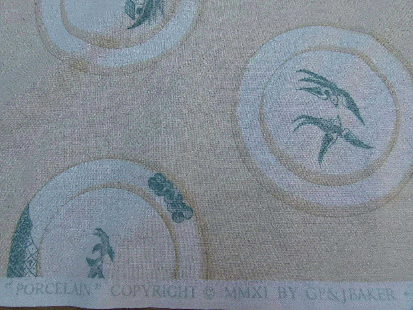 Kravet Lee Jofa Porcelain In Aqua Blue White Blue Willow Plates 100% Cotton Toile Chinoiserie Bird Boat Bridge MSRP USD98