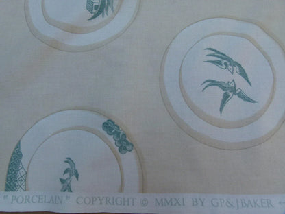 Kravet Lee Jofa Porcelain In Aqua Blue White Blue Willow Plates 100% Cotton Toile Chinoiserie Bird Boat Bridge MSRP USD98