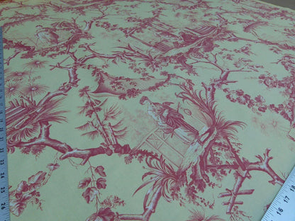 Brunschwig &amp; Fils Plaisirs D Indochine Jasmine Yellow Red Cotton Print Garden Chinoiserie MSRP USD 196/Y