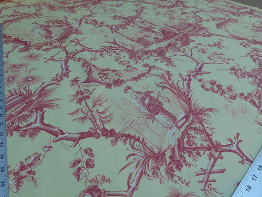Brunschwig &amp; Fils Plaisirs D Indochine Jasmine Yellow Red Cotton Print Garden Chinoiserie MSRP USD 196/Y