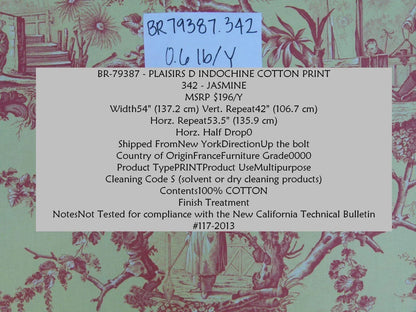 Brunschwig &amp; Fils Plaisirs D Indochine Jasmine Yellow Red Cotton Print Garden Chinoiserie MSRP USD 196/Y