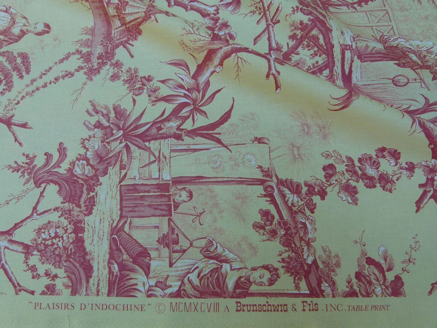 Brunschwig &amp; Fils Plaisirs D Indochine Jasmine Yellow Red Cotton Print Garden Chinoiserie MSRP USD 196/Y