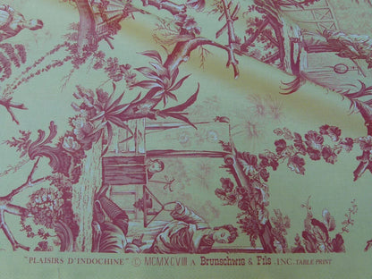 Brunschwig &amp; Fils Plaisirs D Indochine Jasmine Yellow Red Cotton Print Garden Chinoiserie MSRP USD 196/Y