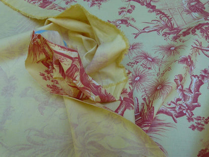 Brunschwig &amp; Fils Plaisirs D Indochine Jasmine Yellow Red Cotton Print Garden Chinoiserie MSRP USD 196/Y