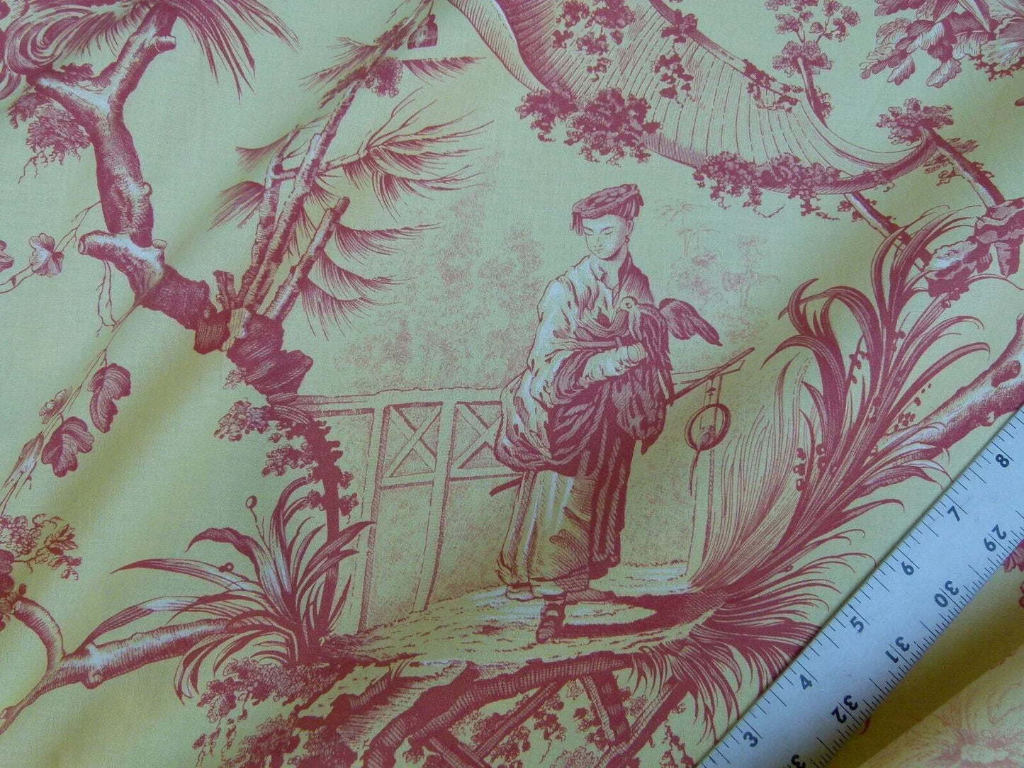 Brunschwig &amp; Fils Plaisirs D Indochine Jasmine Yellow Red Cotton Print Garden Chinoiserie MSRP USD 196/Y