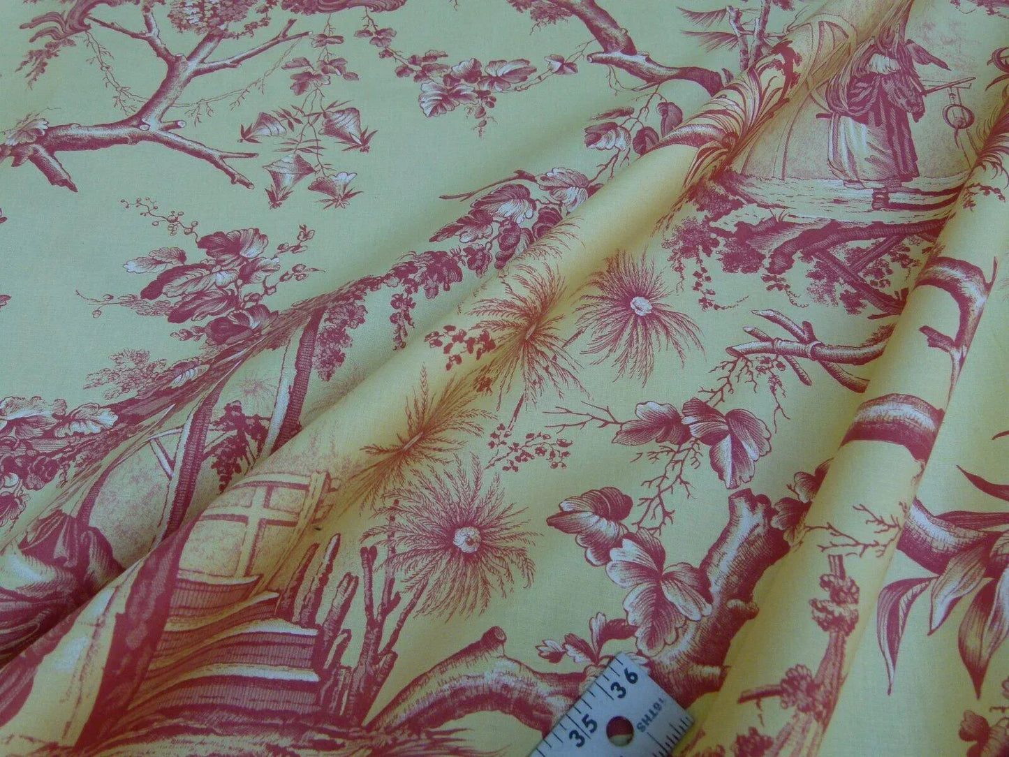 Brunschwig &amp; Fils Plaisirs D Indochine Jasmine Yellow Red Cotton Print Garden Chinoiserie MSRP USD 196/Y