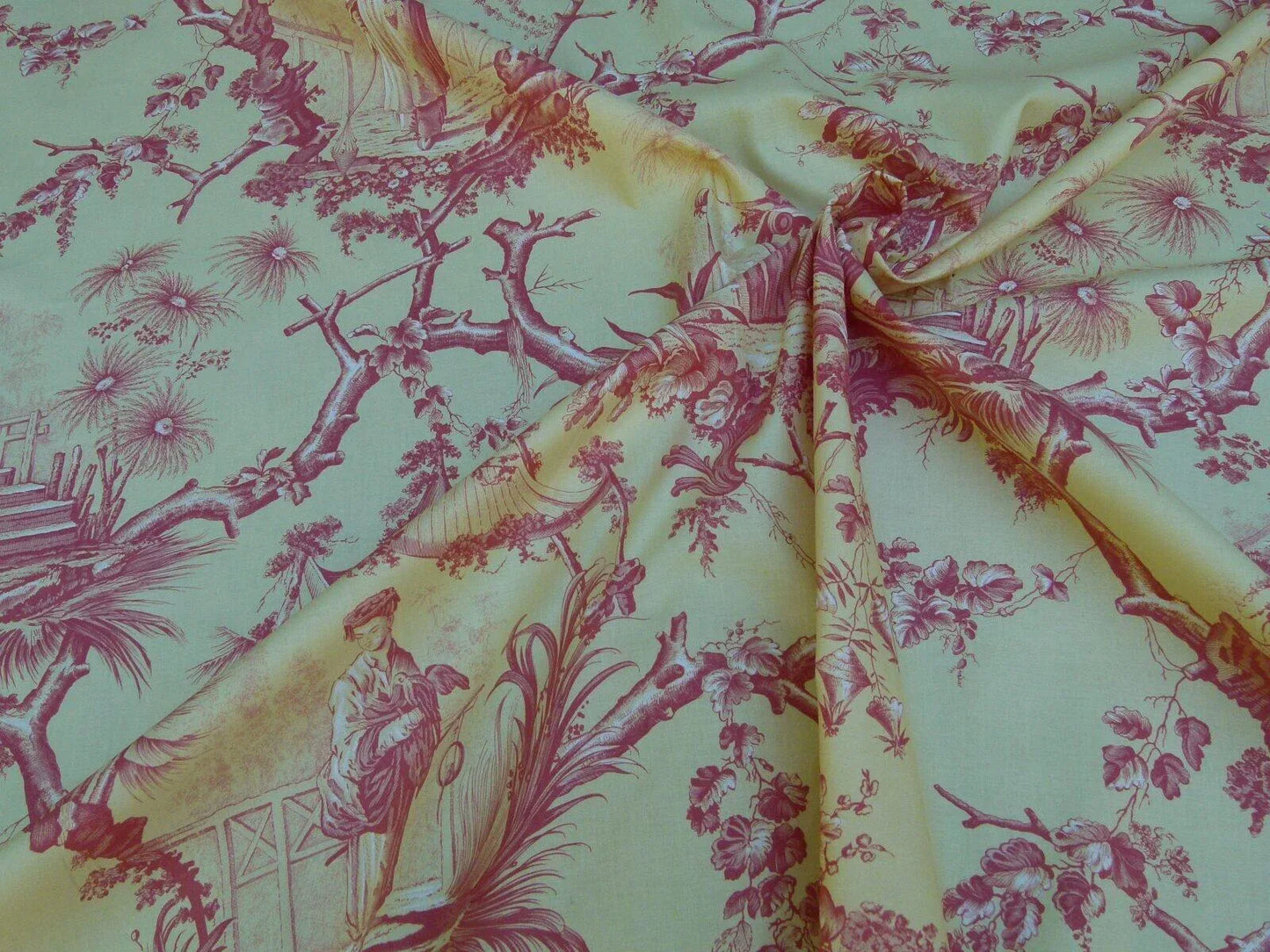 Brunschwig &amp; Fils Plaisirs D Indochine Jasmine Yellow Red Cotton Print Garden Chinoiserie MSRP USD 196/Y