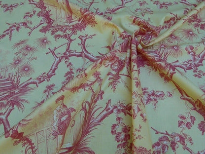 Brunschwig &amp; Fils Plaisirs D Indochine Jasmine Yellow Red Cotton Print Garden Chinoiserie MSRP USD 196/Y