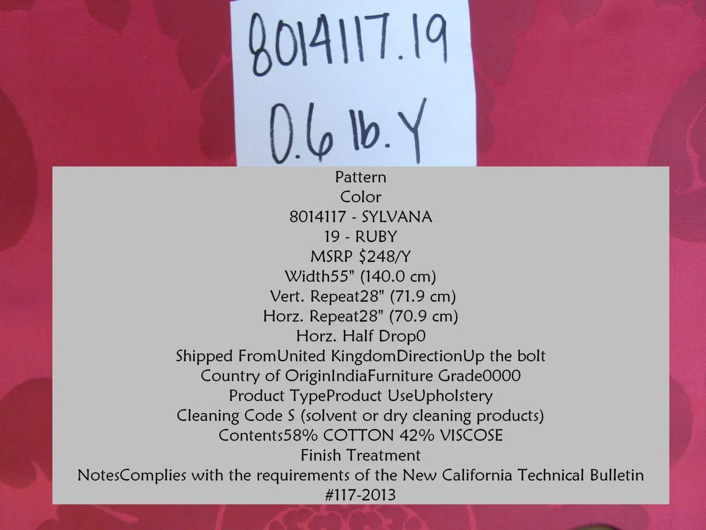 Bty Brunschwig &amp; Fils Sylvana Ruby Red Damask Renaissance Cotton MSRP USD248/y