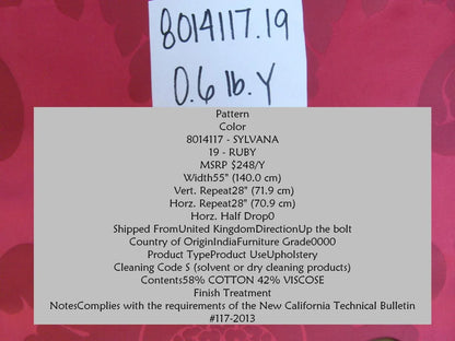 Bty Brunschwig &amp; Fils Sylvana Ruby Red Damask Renaissance Cotton MSRP USD248/y