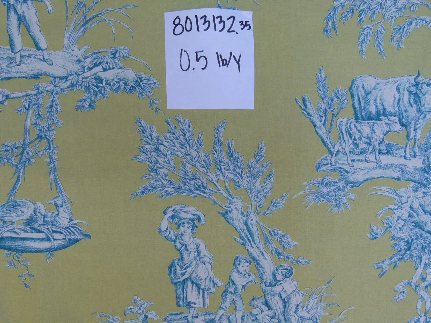 Bty Brunschwig &amp; Fils Matin D'ete French Toile Country Bird Cow Summer Morning Lime Aqua Blue Yellow Cotton MSRP USD250/y