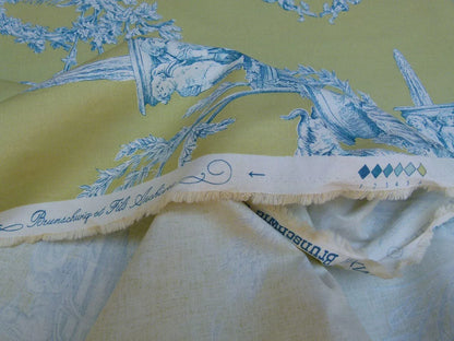 Bty Brunschwig &amp; Fils Matin D'ete French Toile Country Bird Cow Summer Morning Lime Aqua Blue Yellow Cotton MSRP USD250/y