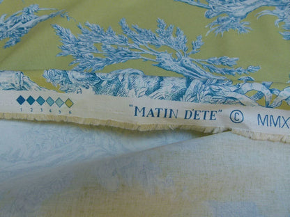 Bty Brunschwig &amp; Fils Matin D'ete French Toile Country Bird Cow Summer Morning Lime Aqua Blue Yellow Cotton MSRP USD250/y