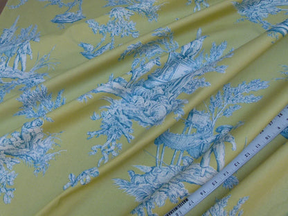 Bty Brunschwig &amp; Fils Matin D'ete French Toile Country Bird Cow Summer Morning Lime Aqua Blue Yellow Cotton MSRP USD250/y