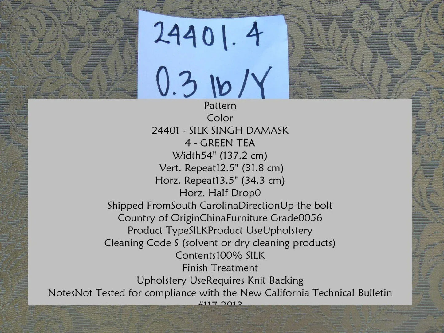 5.875y Kravet Couture Silk Singh Damask Green Tea Renaissance Gold MSRP USD200+/Y