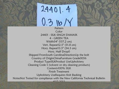 5.875y Kravet Couture Silk Singh Damask Green Tea Renaissance Gold MSRP USD200+/Y