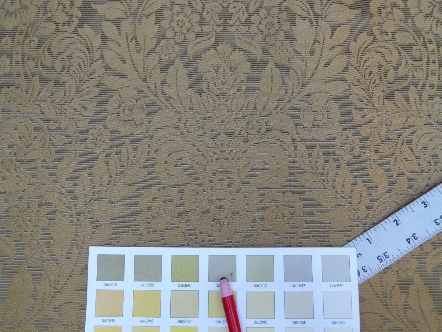 5.875y Kravet Couture Silk Singh Damask Green Tea Renaissance Gold MSRP USD200+/Y