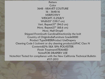 By Yd  Kravet Couture Silk Damask Organza Sheer Light Bronze Ivory Cream Semi Sheer MSRP USD159/y 3648.16