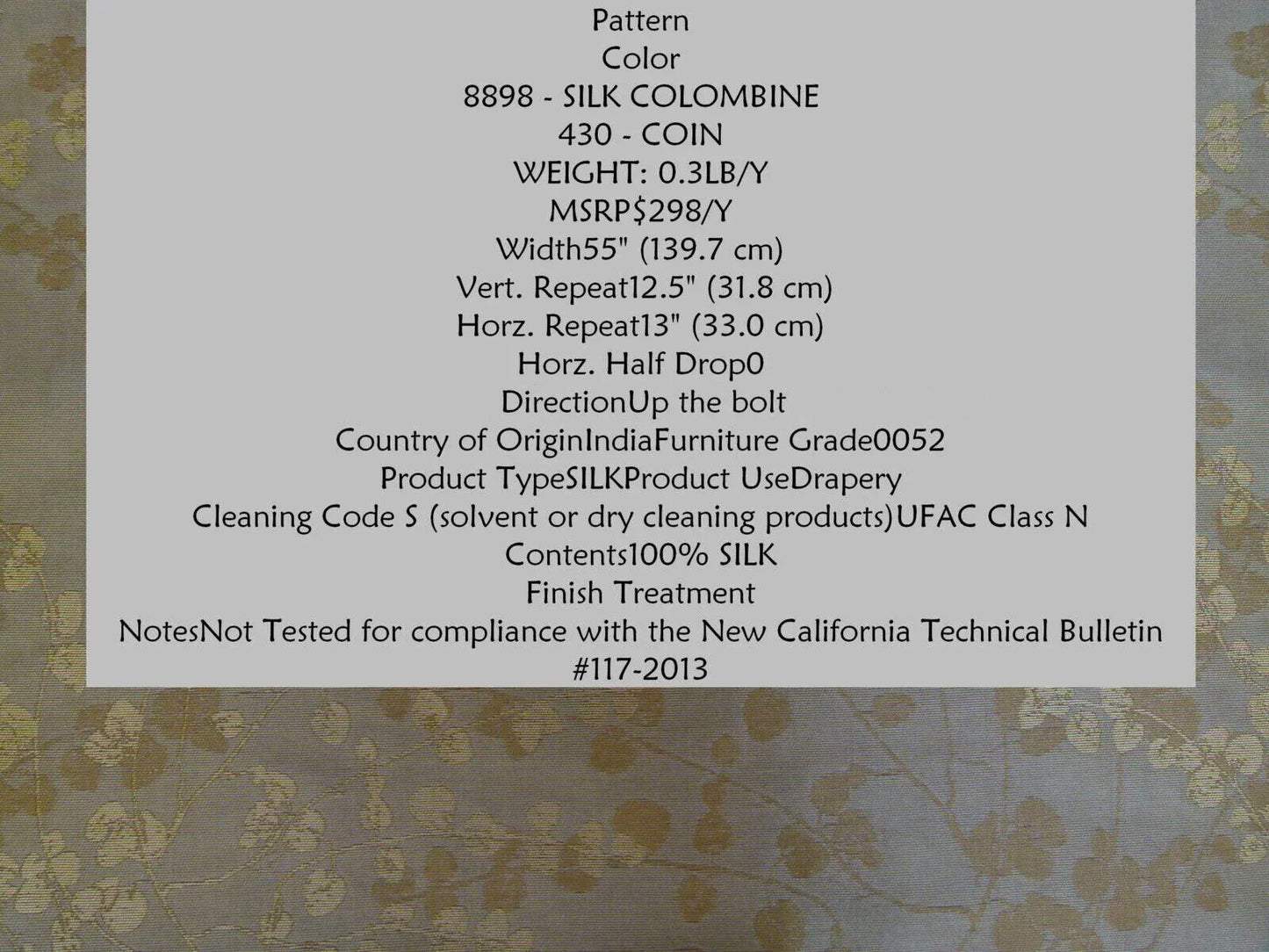 Bty Kravet Couture Silk Colombine Coin Gold Silver Baby's Breath Maidenhair Fern MSRP USD 298/Y