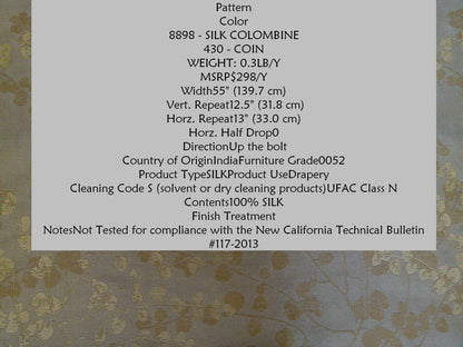 Bty Kravet Couture Silk Colombine Coin Gold Silver Baby's Breath Maidenhair Fern MSRP USD 298/Y