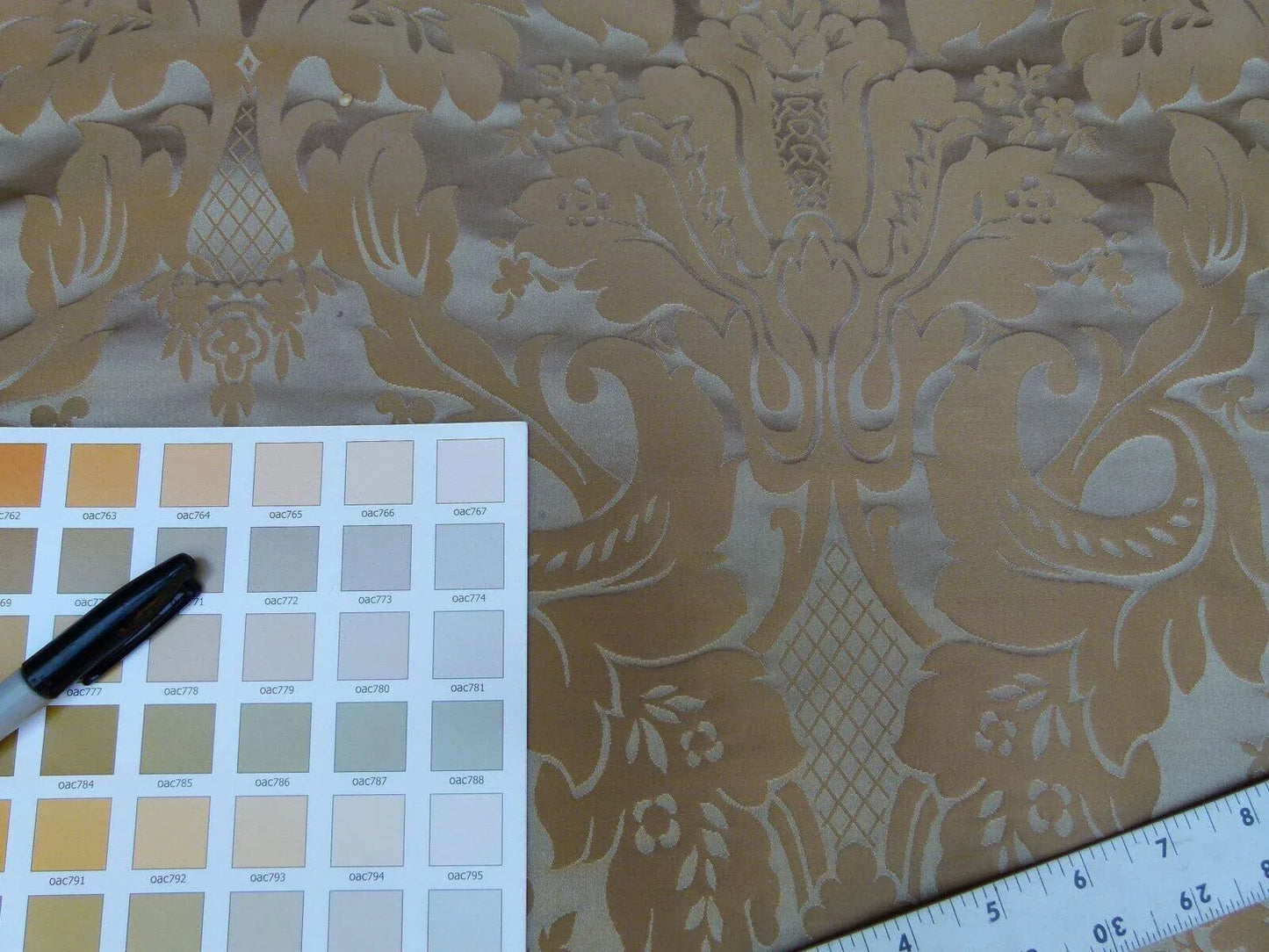 1.375y Kravet Couture Limoges 100%silk Damask Truffle Gold Rp264