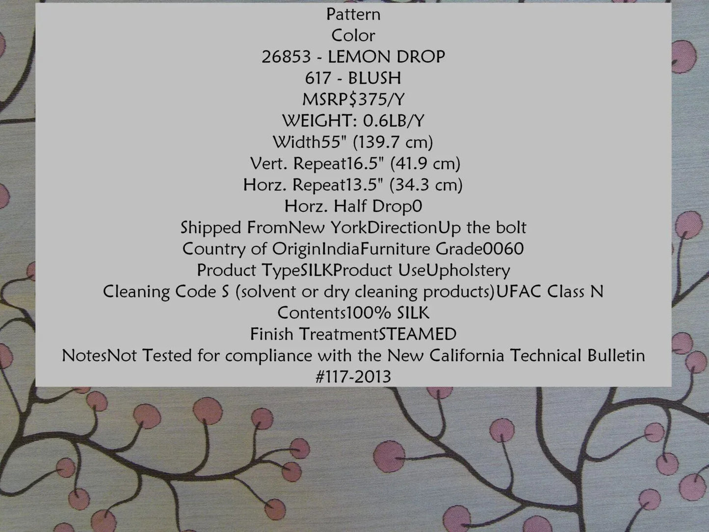 Kravet Couture Lemon Drop Color: 617 blush Pink Silk Lampas Modern Tree Bush  Berry Lampas MSRP USD 375/Y