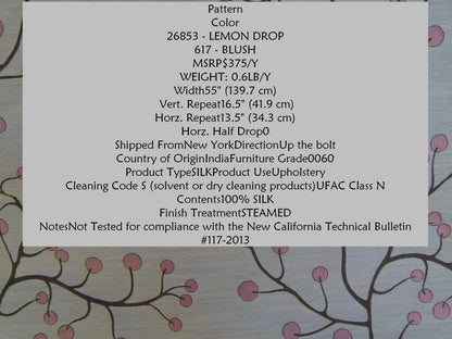 Kravet Couture Lemon Drop Color: 617 blush Pink Silk Lampas Modern Tree Bush  Berry Lampas MSRP USD 375/Y