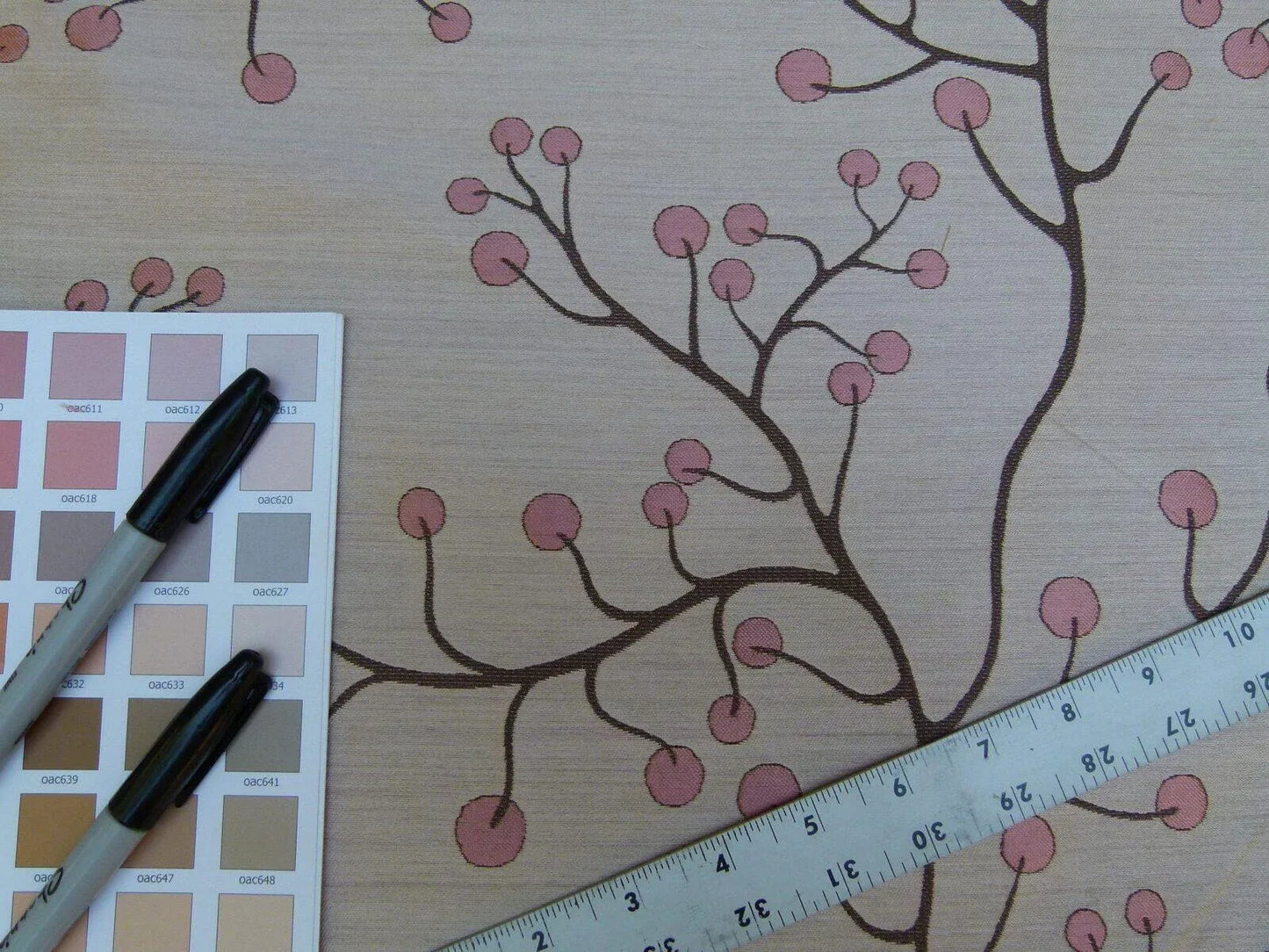 Kravet Couture Lemon Drop Color: 617 blush Pink Silk Lampas Modern Tree Bush  Berry Lampas MSRP USD 375/Y