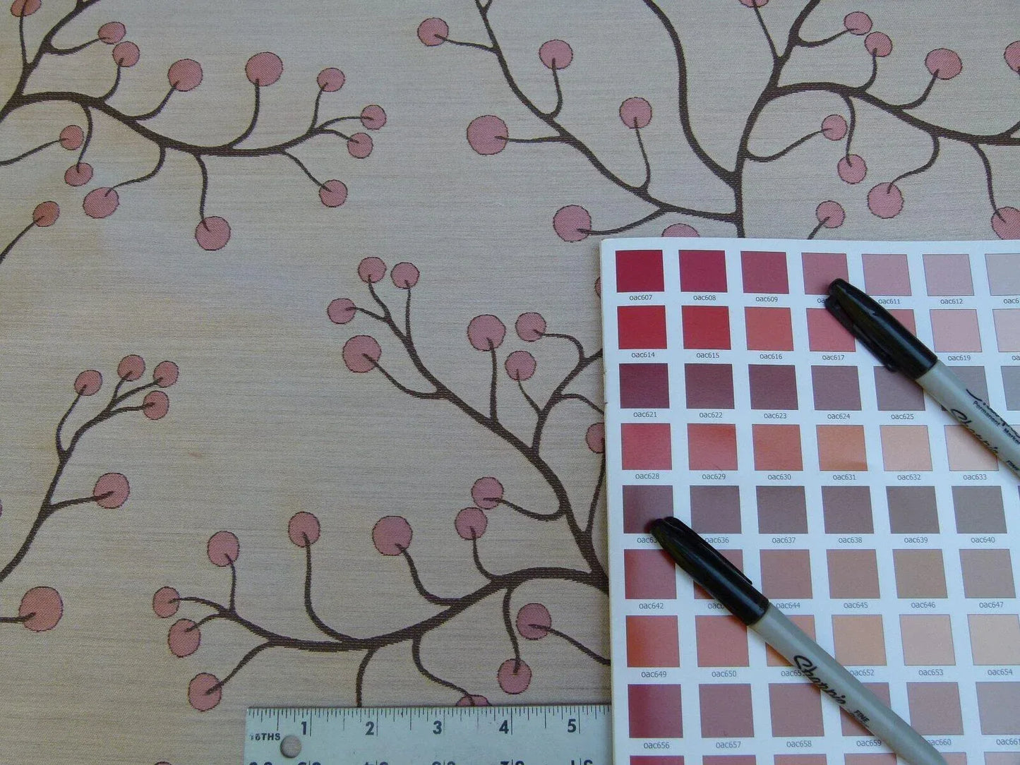 Kravet Couture Lemon Drop Color: 617 blush Pink Silk Lampas Modern Tree Bush  Berry Lampas MSRP USD 375/Y