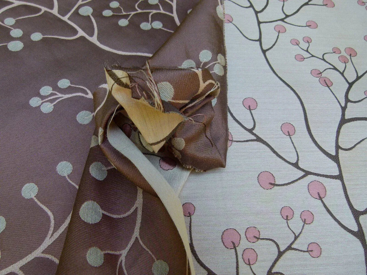 Kravet Couture Lemon Drop Color: 617 blush Pink Silk Lampas Modern Tree Bush  Berry Lampas MSRP USD 375/Y