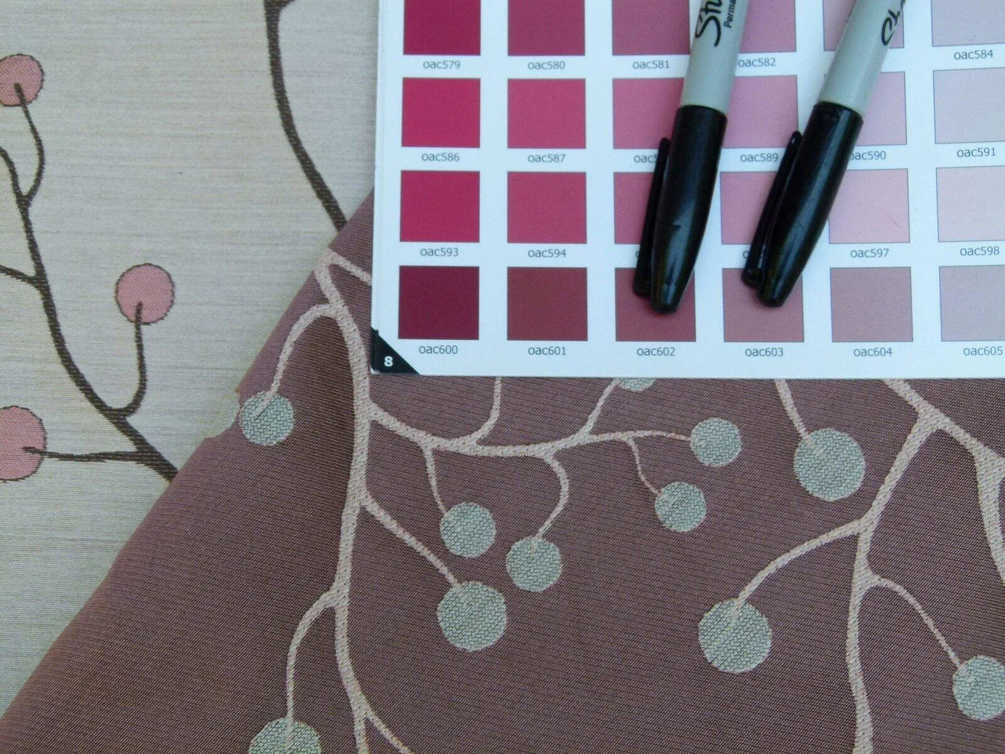 Kravet Couture Lemon Drop Color: 617 blush Pink Silk Lampas Modern Tree Bush  Berry Lampas MSRP USD 375/Y