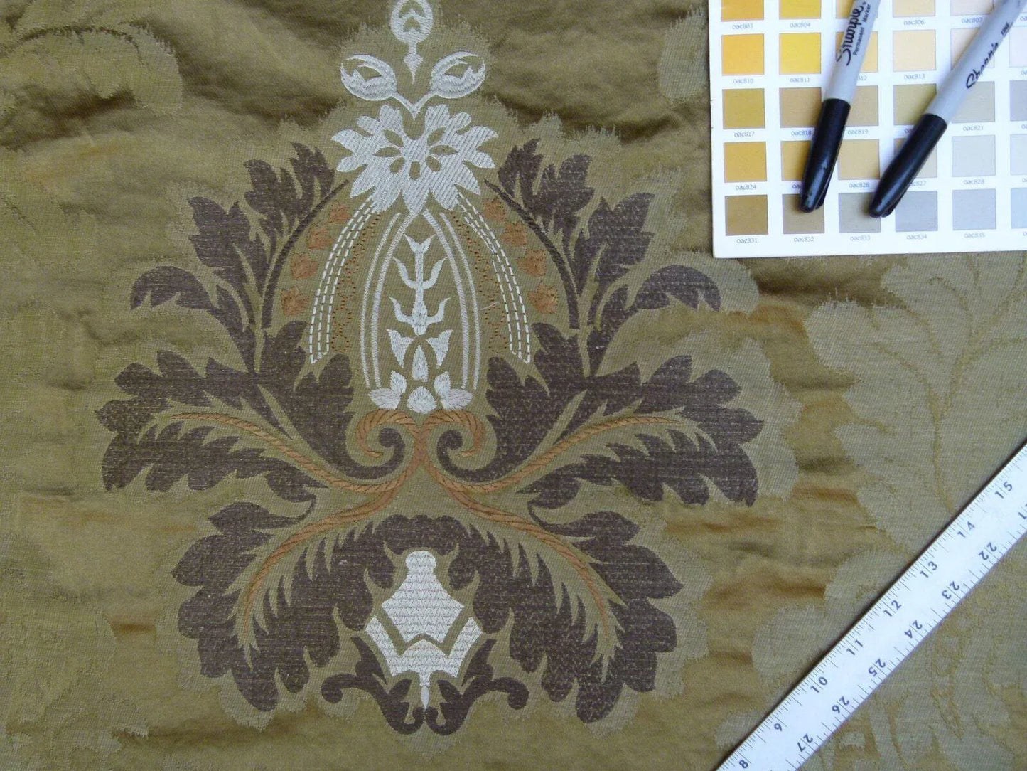 Lee Jofa Emilia Damask Color: 6 Tobacco Silk Linen Embroidery MSRP USD348/y