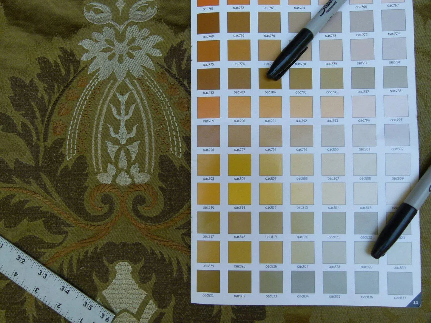 Lee Jofa Emilia Damask Color: 6 Tobacco Silk Linen Embroidery MSRP USD348/y