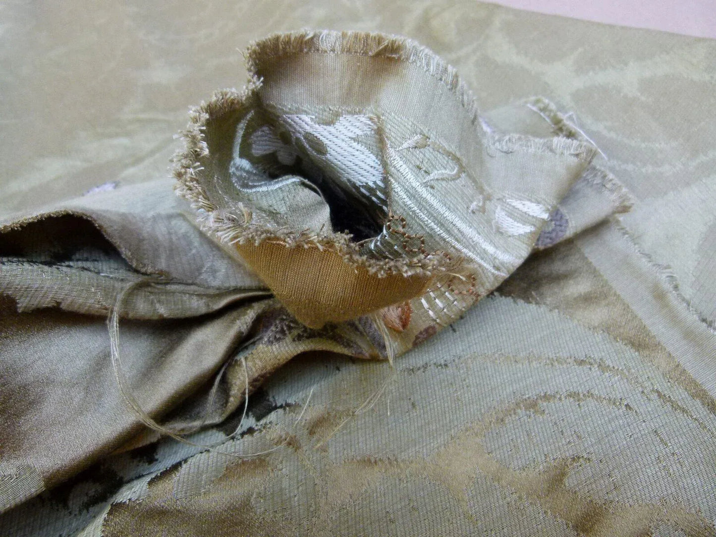 Lee Jofa Emilia Damask Color: 6 Tobacco Silk Linen Embroidery MSRP USD348/y