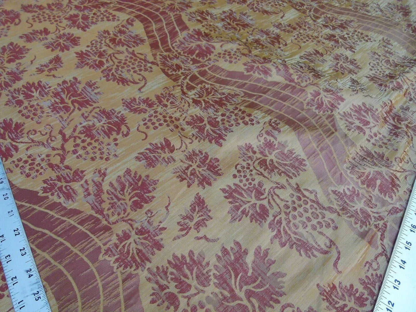 Lee Jofa Arden Silk Color 3 Clay Red Gold Grape Vine Damask Strie Silk Art Nouveau MSRP $190/Y
