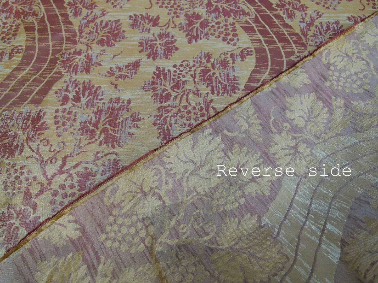 Lee Jofa Arden Silk Color 3 Clay Red Gold Grape Vine Damask Strie Silk Art Nouveau MSRP $190/Y