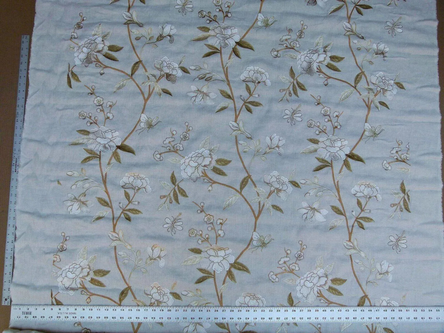 BTY GP & J Baker Peony & Blossom Embroidery Linen Ivory RP396Y