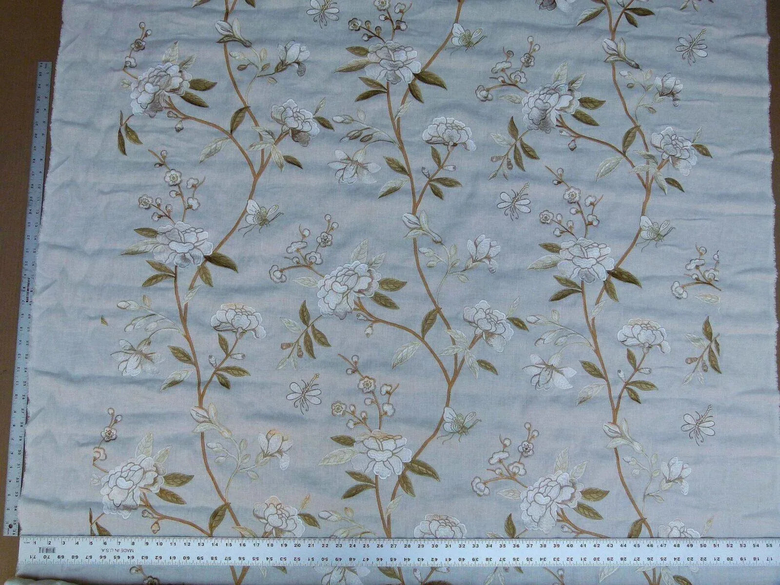 BTY GP & J Baker Peony & Blossom Embroidery Linen Ivory RP396Y